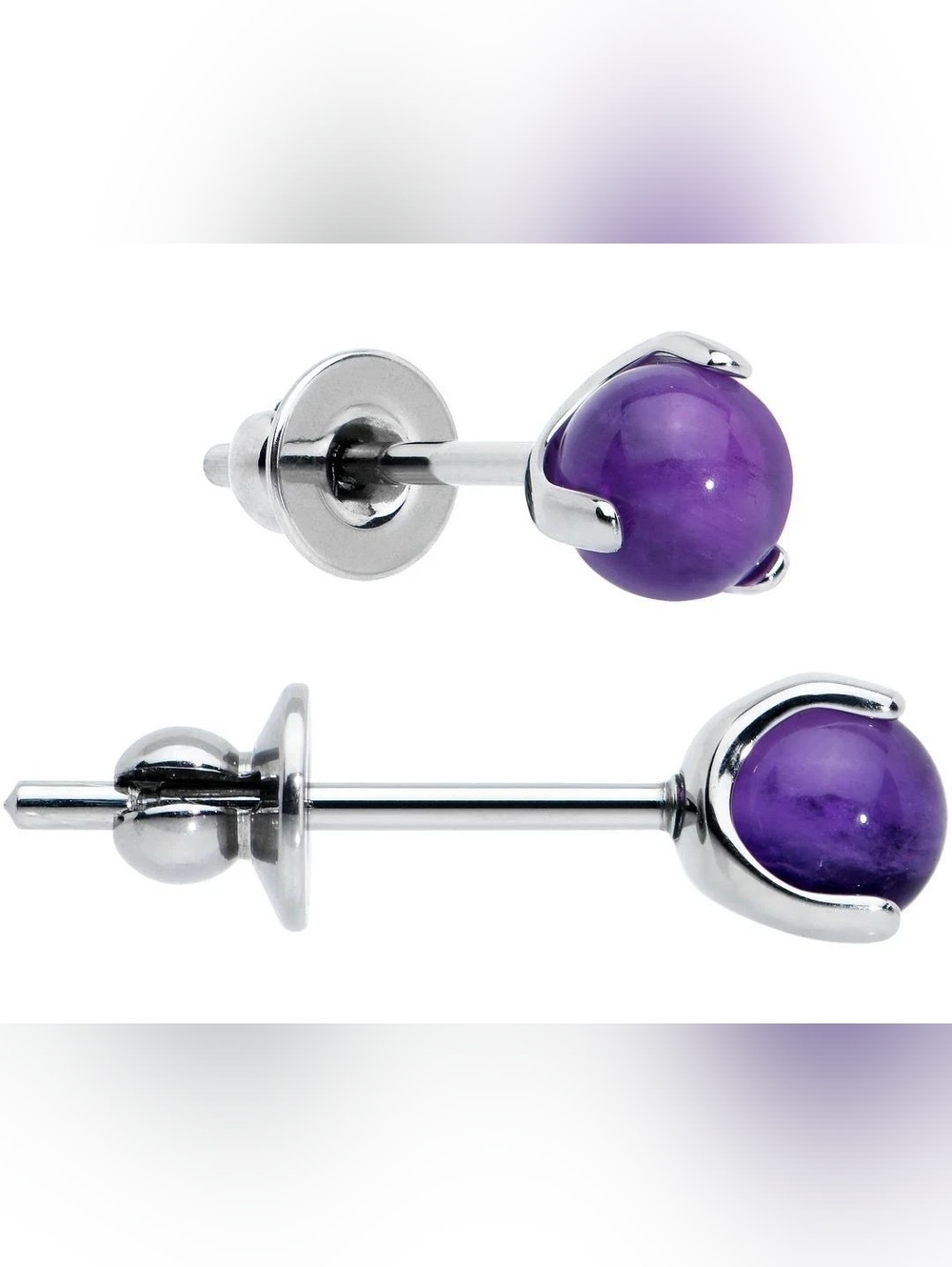 4mm Purple Amethyst Stone Implant Grade Titanium Stud Earrings